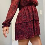 ZARA NEW Long Sleeve Animal Print Burgandy Ruffle Dress Size Medium Elastic Band Photo 4