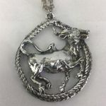 Taurus symbol zodiac Bull statement necklace silver tone 24" chain 2" pendant Photo 0