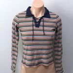Energie  Vintage Stripe Ribbed Crop Top Collar L Photo 0