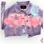 Members Only Purple Pink Tie-Dye Rugrats Graphic Frayed Cropped Denim Jacket XL Photo 6