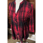 American Rag  Cie Black & Red Plaid Tunic Top sz S pleated button front academia Photo 2