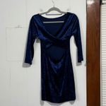 Teeze Me Crushed Velvet Cutout Twist Back Long Sleeve Mini Dress Blue Size M Photo 3