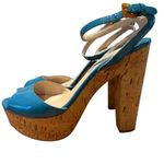 Prada  Teal Patent Leather Cork Heels Sz. 38 (US 7) Photo 5
