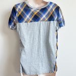 Vince Camuto 🆕 plaid combo shirt sleeve side split scoop neck t shirt top Photo 1
