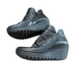 Fly London  Yip Black Ruched Leather Slouchy Wedge Platform Ankle Boots Bootie 40 Photo 3