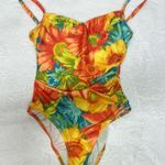 Vibrant Orange and Yellow One Piece Swimsuit with Spaghetti Straps Size M Photo 0