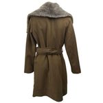 Vince Camuto Olive Green Wool Faux Fur Collar Long Sleeve Trench Coat Jacket L Photo 1