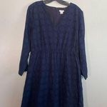 J.Crew  V Neck Navy Long Sleeve Eyelet 100% Cotton Dress Size 14 Photo 0