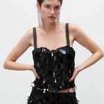ZARA SEQUIN CROPPED CAMISOLE TOP BLACK SIZE S NEW Photo 7