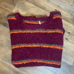 Free People  Multicolor Stripe Sweater Small Burgundy Alpaca Blend Cozy Knit Photo 3