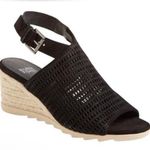 Eileen Fisher  Aura Black Suede Mesh Espadrille Jute Wedge Heel Shoes Sandals 7 Photo 0