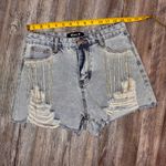 Blue B Womens Rhinestone Fringe Distressed Light Blue Jean Shorts Size S Small Photo 5
