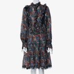 Warm NY boho 100% cotton Floral Tiered Ruffle Midi long sleeve Dress NWT Black Size 0 Photo 1