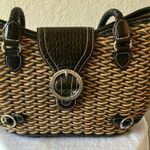 Brighton : Black/ Brown Wicker Shoulder Bag- Silver tone- Leather Trim- wear Photo 7