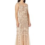 Pisarro Nights Nights Blush Beige Beaded Sequin Gown Dress 10 Tan Photo 2