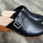 MIA  Milpu Swedish Wood and Vegan Leather Clogs Size 10 Mules Black Shoes NWOT Photo 1