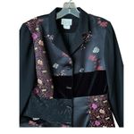 Vtg. David Warren 2 piece Floral velvet middle Jacket w/ matching pants. SZ. 10 Black Photo 3