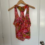 Alice & Trixie Women’s Pink Floral Silk Ruffle Racerback Tank Top Small Photo 3