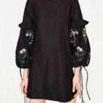 ZARA  embroidered poplin mini dress balloon tie sleeves size XS black Photo 0