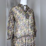 Rewind Sheer Multicolored Drop Waist Long Sleeve Knee Length Dress Photo 3