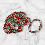 Red Green Cream Gold and Leopard beaded Necklace and Bracelet Set Photo 1