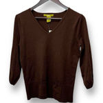 Acorn Womens Silk Blend Brown VNeck Sweater 3/4 Puff Sleeve Small Retro Academia Photo 0