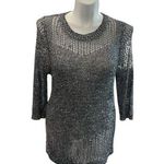 Lauren Michelle Silver/Black Sheer Knit Sequins Sweater Photo 0