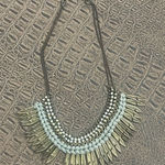 Boho Statement Feather Necklace Brass Charms Rhinestone Bib Necklace Gold Photo 0