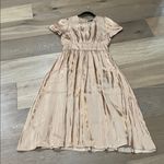 ZARA Copper Satin Midi Dress Gold Shiny Fit And Flare Short Puff Sleeves Large Photo 10