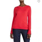 Boden Red Coral Ruffle Trim Crew Neck Knit Sweater Wool Blend Women's 8 Photo 2