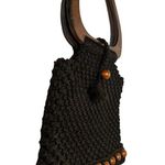 Vtg Boho Macrame Crochet Beaded Wooden Ring Handle Handbag Purse Brown 70s Photo 4