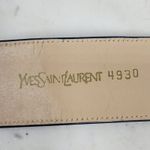 Yves Saint Laurent 4930 Wide Leather Belt Blue Rectangle Brass Buckle Art Deco Photo 1