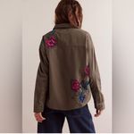 Free People New We The Free by Velvet Roses Green Utility Military Shirt Top Photo 3