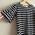 J.Crew‎ Ruffled Bell Sleeve Shift Dress in Black & White Stripes 100% Cotton, XS Photo 6