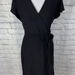 Nine West women S v-cut wrap dress w/side tie and flutter short sleeve black Photo 0