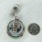 Bee Happy Flower Clip Retractable Reel School Work Badge ID Holder Photo 1