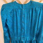 Vintage 80’s Nora Noh 100% Silk Midi Dress Blue Turquoise 4 Photo 2