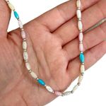 Pearlescent Tubular Acrylic Pastel Beaded Necklace and Bracelet Set Blue Photo 1