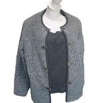 Vintage C.O. Petites Grey Cardigan with built in dark grey Tank, metal clasps Size M Photo 0