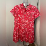 Ophelia Roe coral cotton floral drop waist‎ button down shirt sleeve shirt dress Red Size XL Photo 1