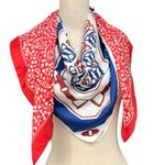 Bundle of 2 Scarves Red Heart Print & Blue Equestrian Horse Bit Square Scarves Photo 11