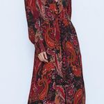 ZARA  paisley print long sleeve v-neck button down midi dress size small boho Photo 0