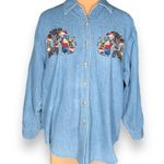 Vintage 90s Chambray Denim Shirt Embroidered Farmhouse Teddy Bears Apples Plus Blue Size undefined Photo 3