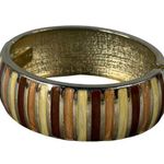Vintage Hinged Clamper Bangle Bracelet Multicolor Inlay Metal Earth Tone Colors Brown Photo 0