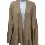 easel NEW  Tan Multicolor Micro Dot Ruffle Cardigan Holiday Wool Blend Cozy L Photo 1