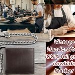 CLASSIC RFID Blocking Mens bi-fold Style Cowhide Leather Steel Chain wallet,USA,texas kenya Brown Photo 3