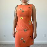 90s Casual Corner‎ Sleeveless 100% Silk Orange Sheath Dress Floral Retro Mini Size 2 Photo 3