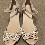 Toms Platform Wedge Tan Stucco Satin Woven Open Toe Sandals Womens Size 7 Photo 0