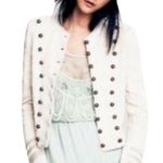 Free People  Cream Military Style Lace Knit Sweater Jacket Size Medium Womens Photo 7