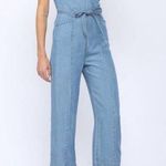 FATE. Natural Fiber Tencel Denim Wrap Front Wide Leg Jumpsuit w Tie Belt Small Photo 2